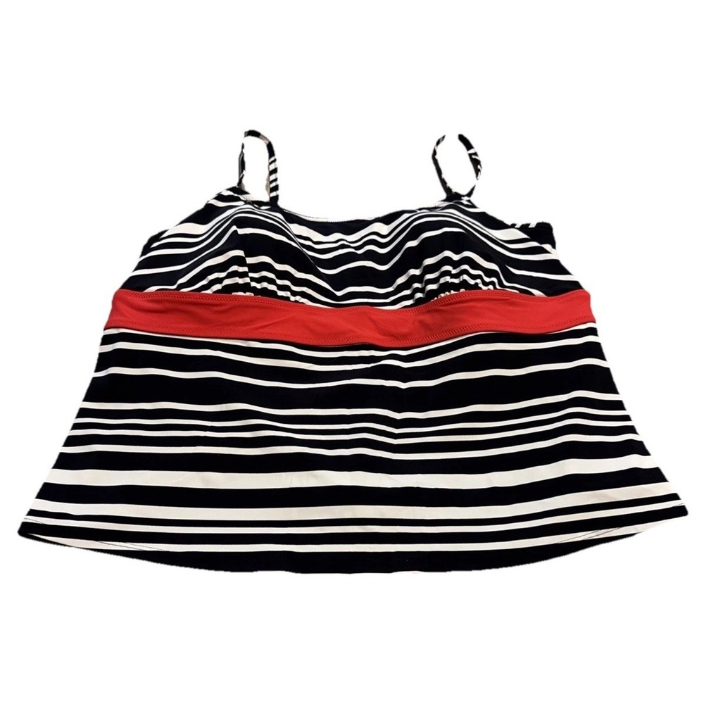 Lands End Tankini Swimsuit Top Plus Black White Red Striped Padded Built In Bra